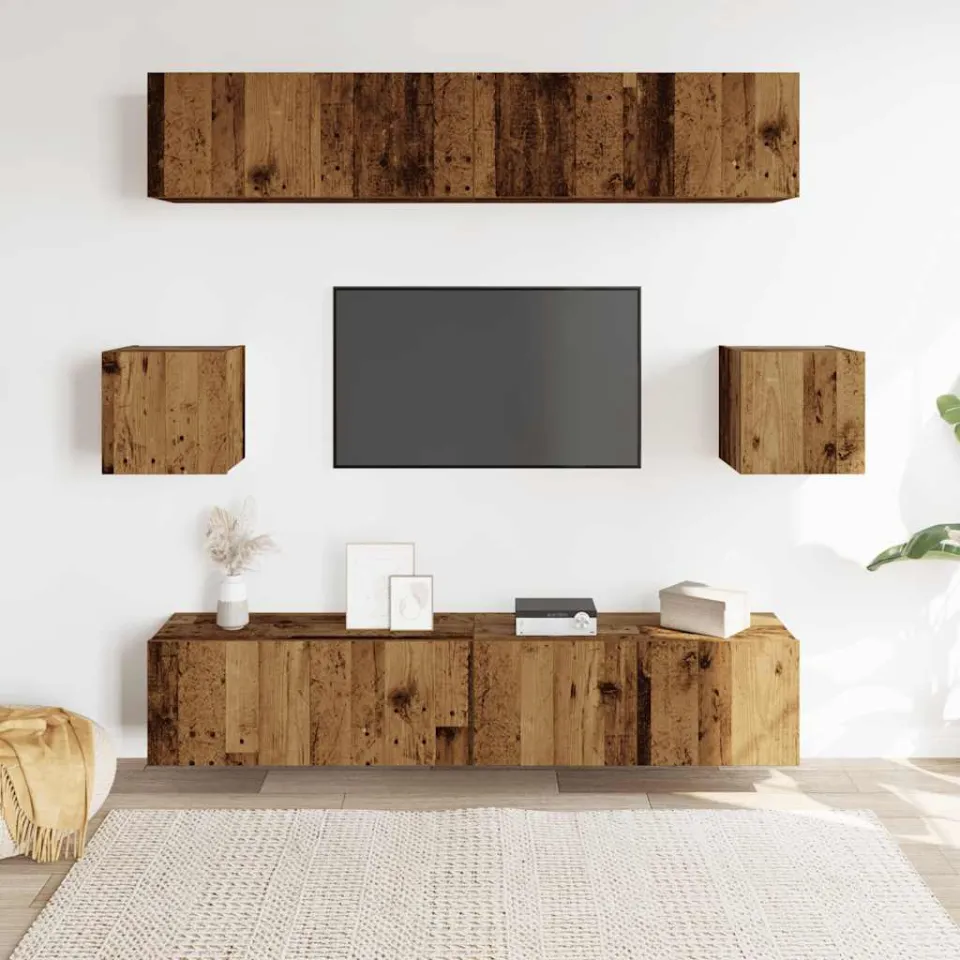 vidaXL 6-delig Tv-meubelset wandmontage bewerkt hout oud houtkleurig bruin, foto 2