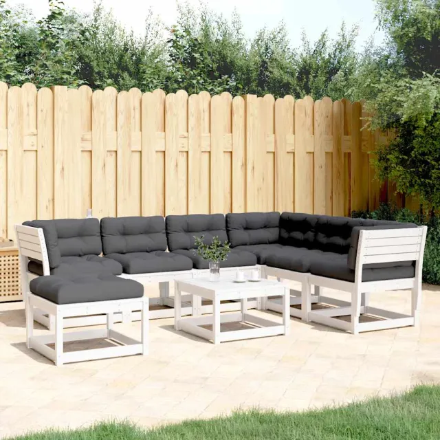 vidaXL 7-delige Loungeset met kussens massief grenenhout wit, foto 2