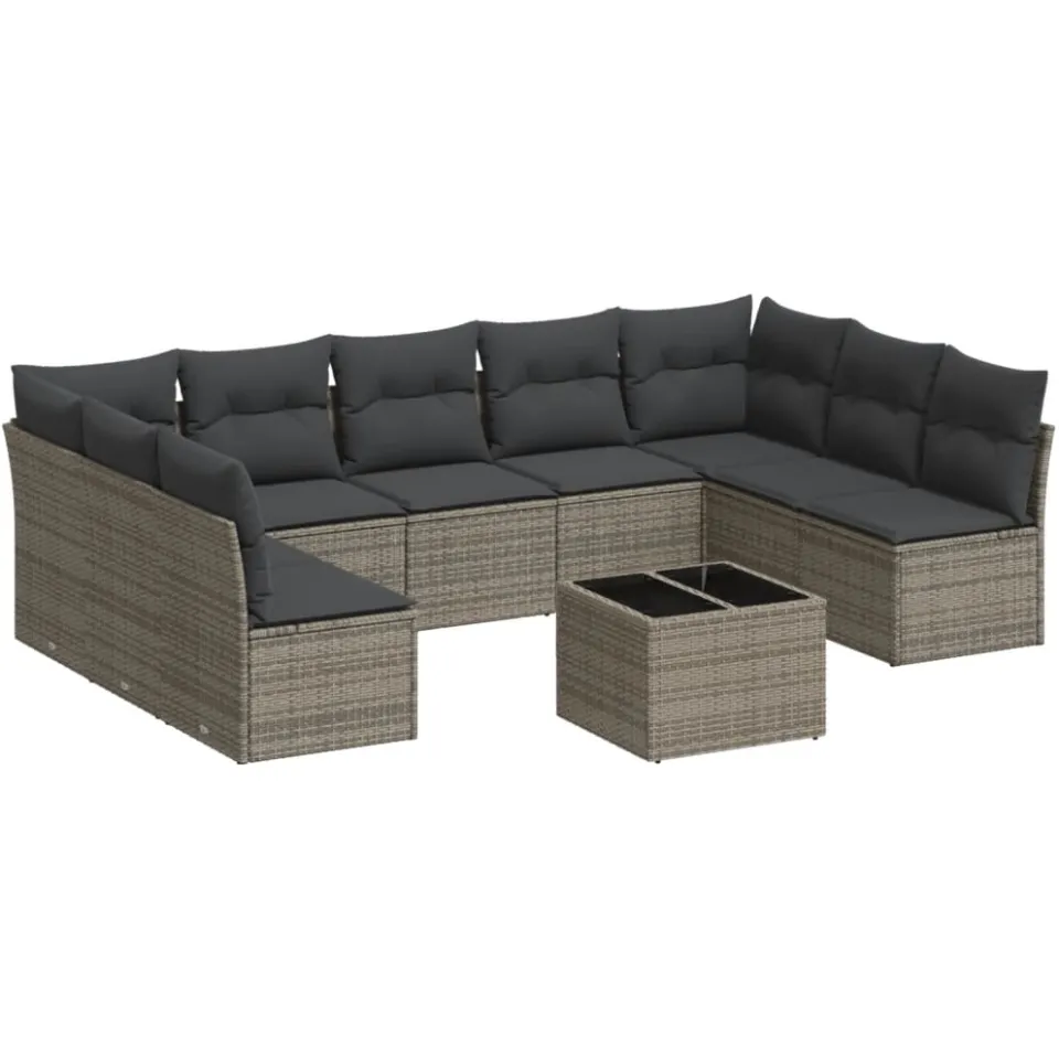 vidaXL 10-delige Loungeset met kussens poly rattan grijs, foto 4