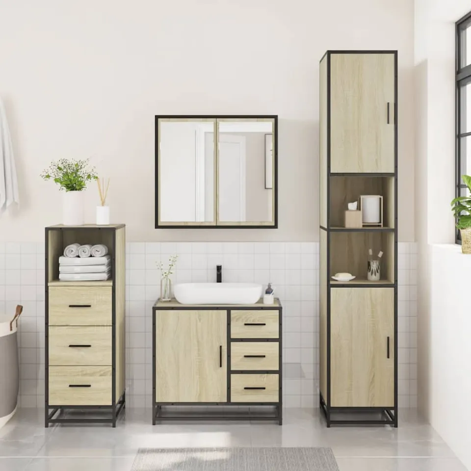 vidaXL 3-delige Badkamermeubelset bewerkt hout sonoma eikenkleurig, foto 2