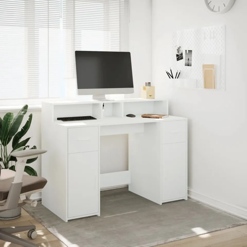 vidaXL Bureau Wit 120 x 55 x 91 cm Bewerkt hout, foto 2