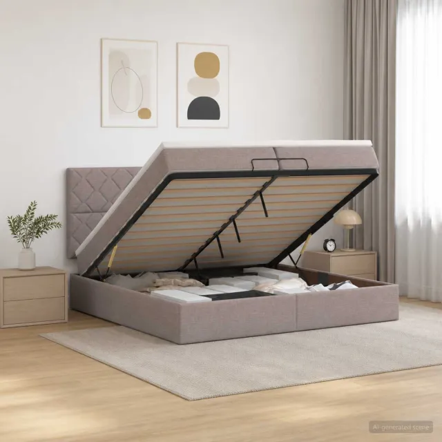 vidaXL Ottoman Bed met Matrassen en LED Taupe 200 x 200 cm Stof