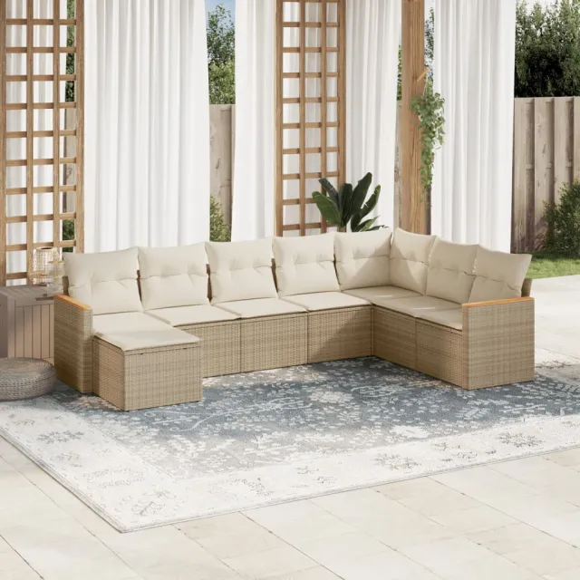 vidaXL 8-delige Loungeset met kussens poly rattan beige, foto 2