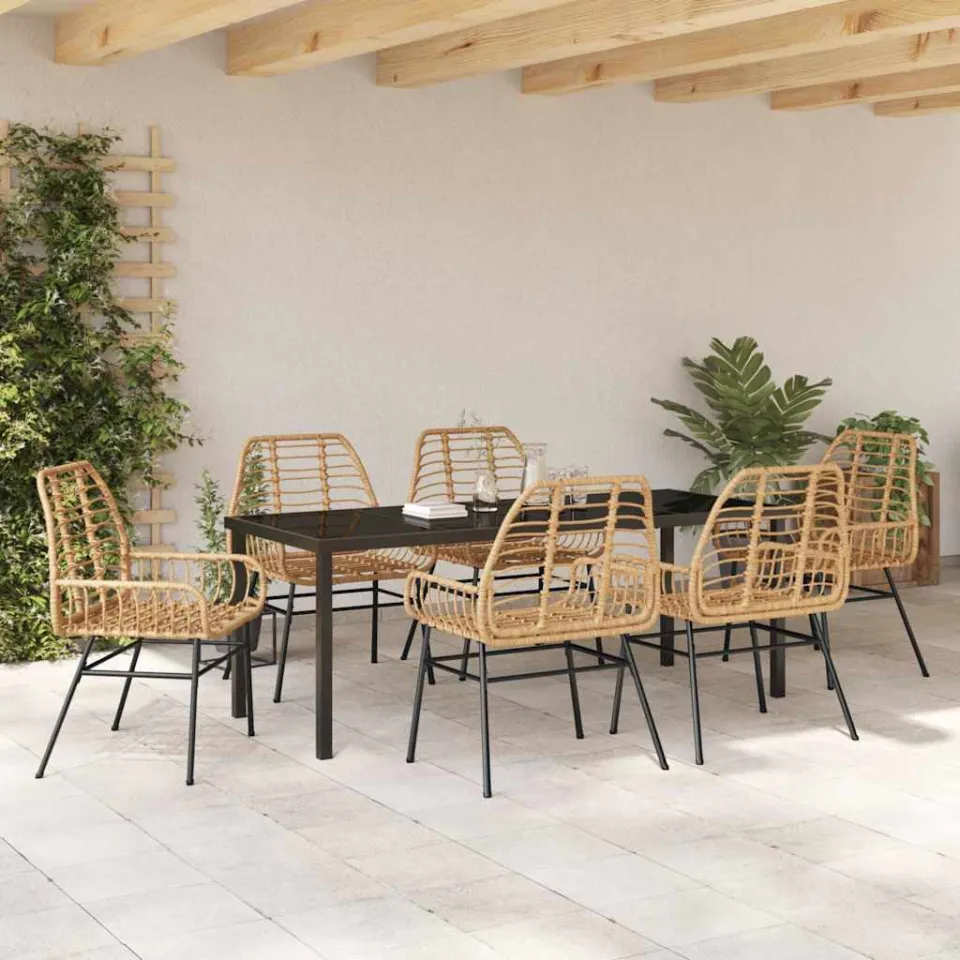 vidaXL Tuin eettafelset 7 st Bruin poly rattan, foto 3