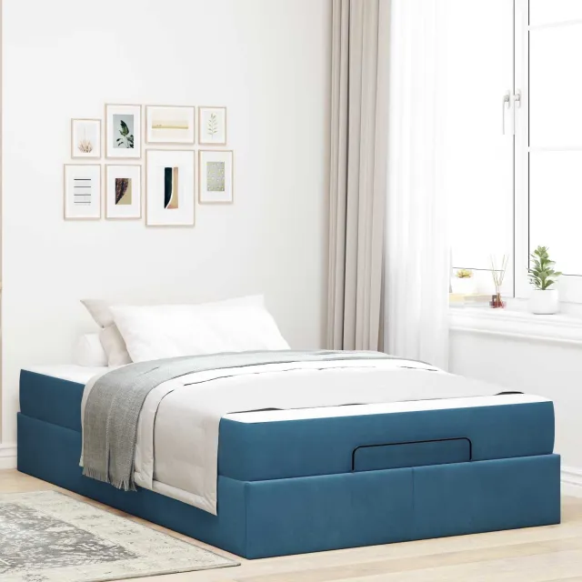 vidaXL Bedframe met matras 2 st Blauw Fluweel