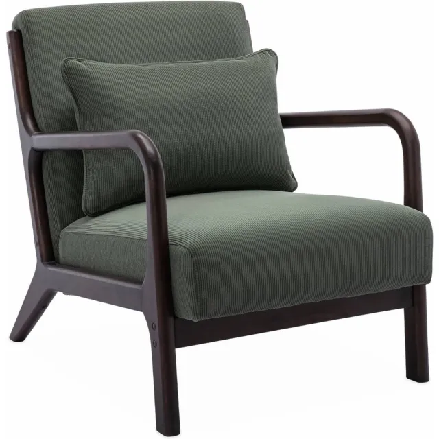 sweeek Scadinavische fauteuil van wengé-kleurig hout en corduroy - lorens Groen
