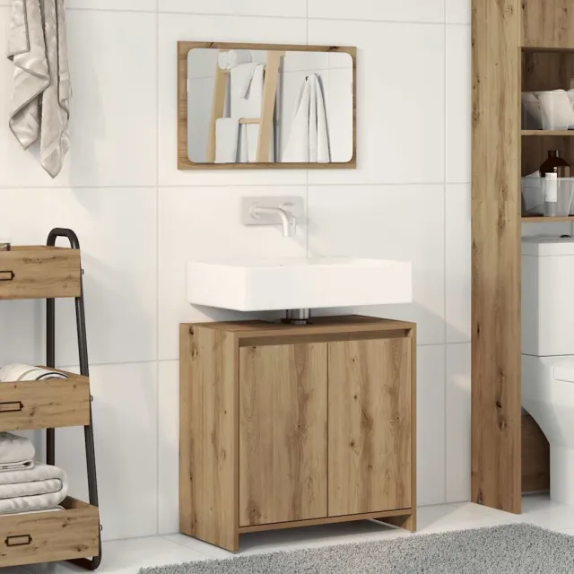 vidaXL 2-delige Badkamermeubelset bewerkt hout artisanaal eikenkleur Bruin