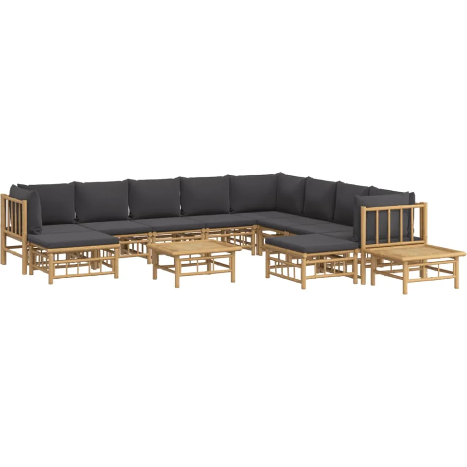 vidaXL 12-delige Loungeset met kussens bamboe donkergrijs bruin, foto 2