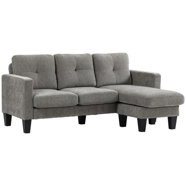 ZYLARO Hoekbank L-vorm - Omkeerbare Chaise Longue - Hoes in Linnenlook - 186 x 130 x 84 cm - Bruin grijsachtig bruin