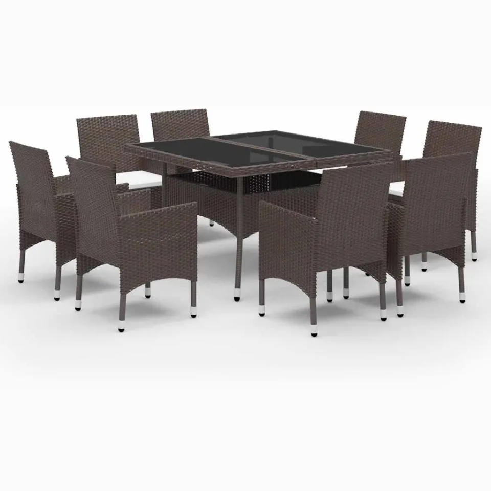 vidaXL 9-delige Tuinset poly rattan en glas bruin, foto 3