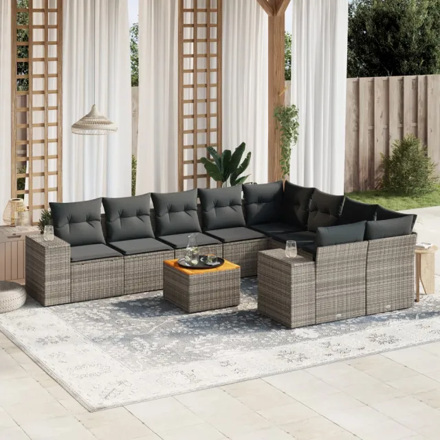 vidaXL 10-delige Loungeset met kussens poly rattan grijs, foto 2