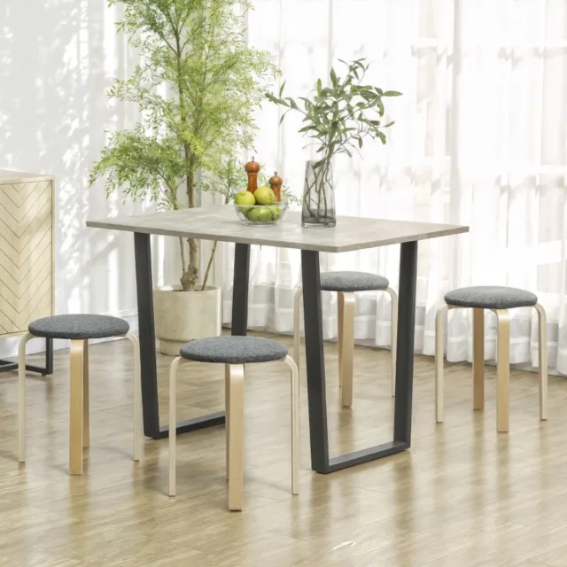 Wishdor Set Van 4 Stapelbare Eetkamerkrukken - Rond Ontwerp En Gevoerde Zitting - Modern Voor Eetkamer, Keuken En Woonkamer - Hout En Stof Met Linnenlook - Grijs - 40 X 40 X 45 Cm