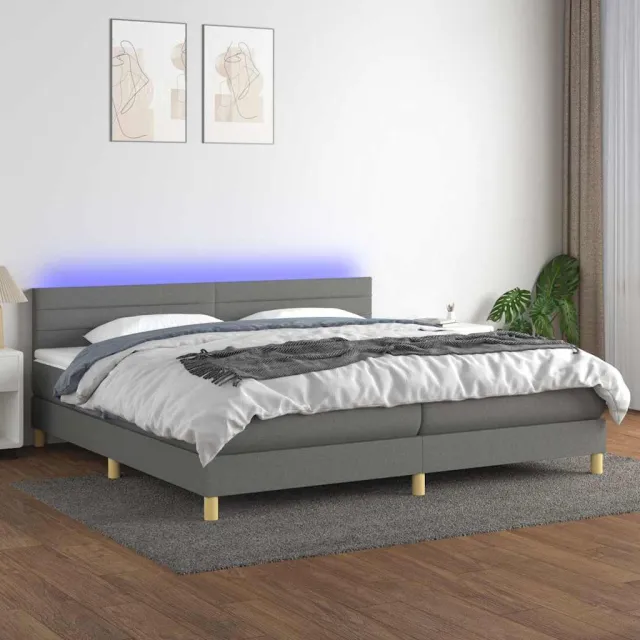 vidaXL Boxspring met matras en LED stof donkergrijs 200x200 cm grijs