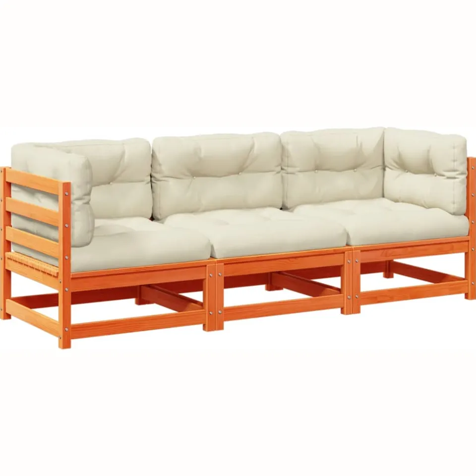 vidaXL 3-delige Loungeset met kussens massief grenenhout wasbruin bruin
