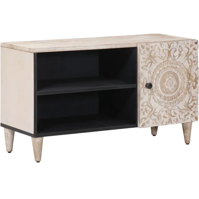 vidaXL TV-kast met plank Wit 80 x 31,5 x 46 cm Massief Mango Hout