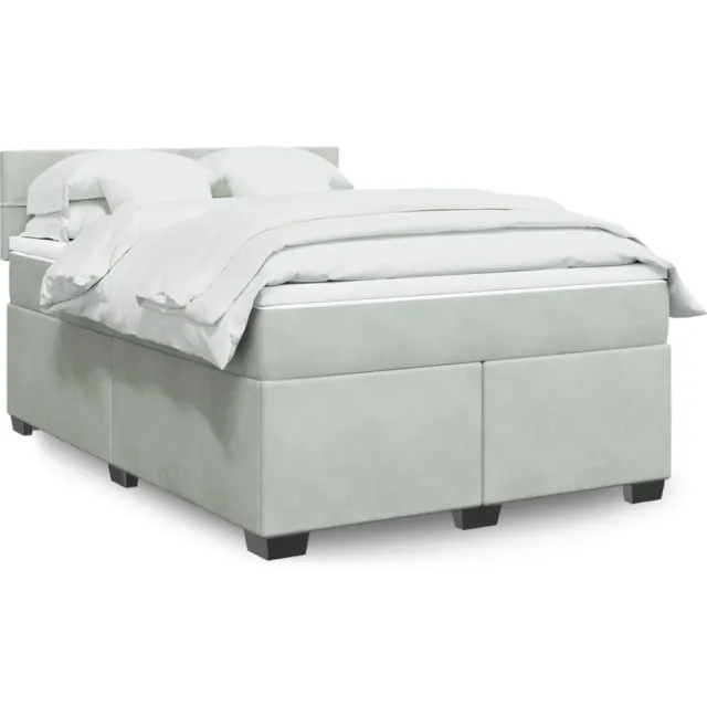 vidaXL Boxspring met matras fluweel lichtgrijs 140x200 cm grijs