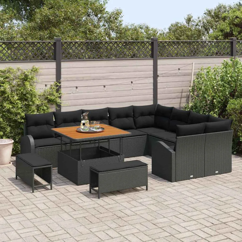 vidaXL Tuinbankenset 12 st Zwart poly rattan