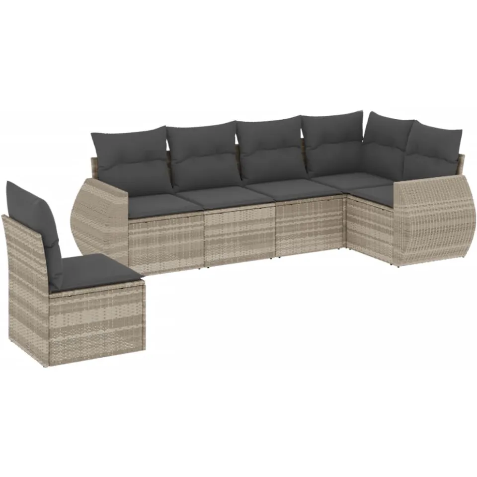 vidaXL 6-delige Loungeset met kussens poly rattan lichtgrijs grijs, foto 3
