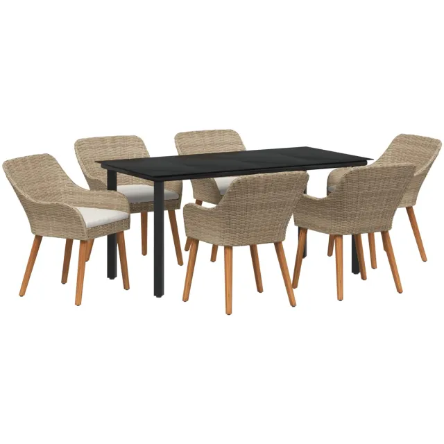 vidaXL Tuin eettafelset 7 st Beige poly rattan