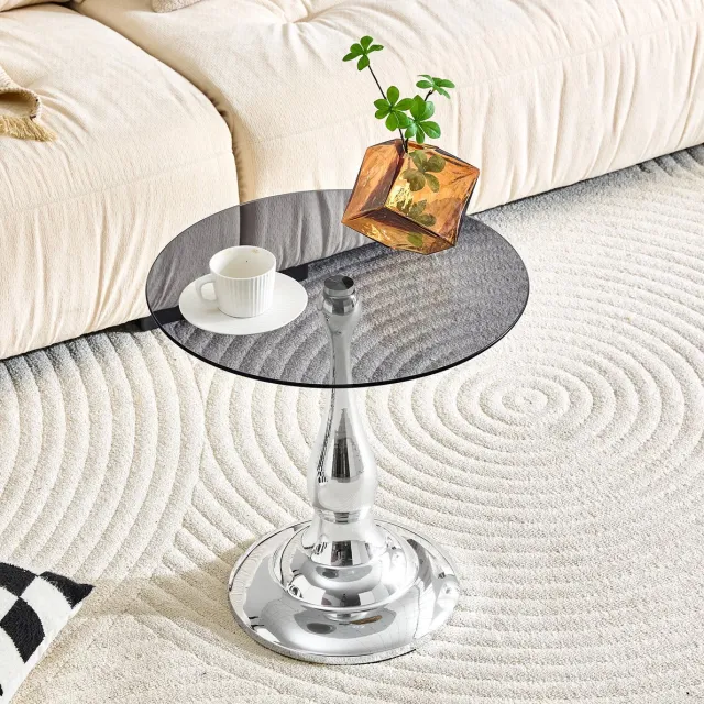 MIVRAY Bijzettafel - Ronde Tafel Van Gehard Glas Met Metalen Onderstel - Modern Voor Woonkamer En Slaapkamer - Zilver - 50 Cm Silver