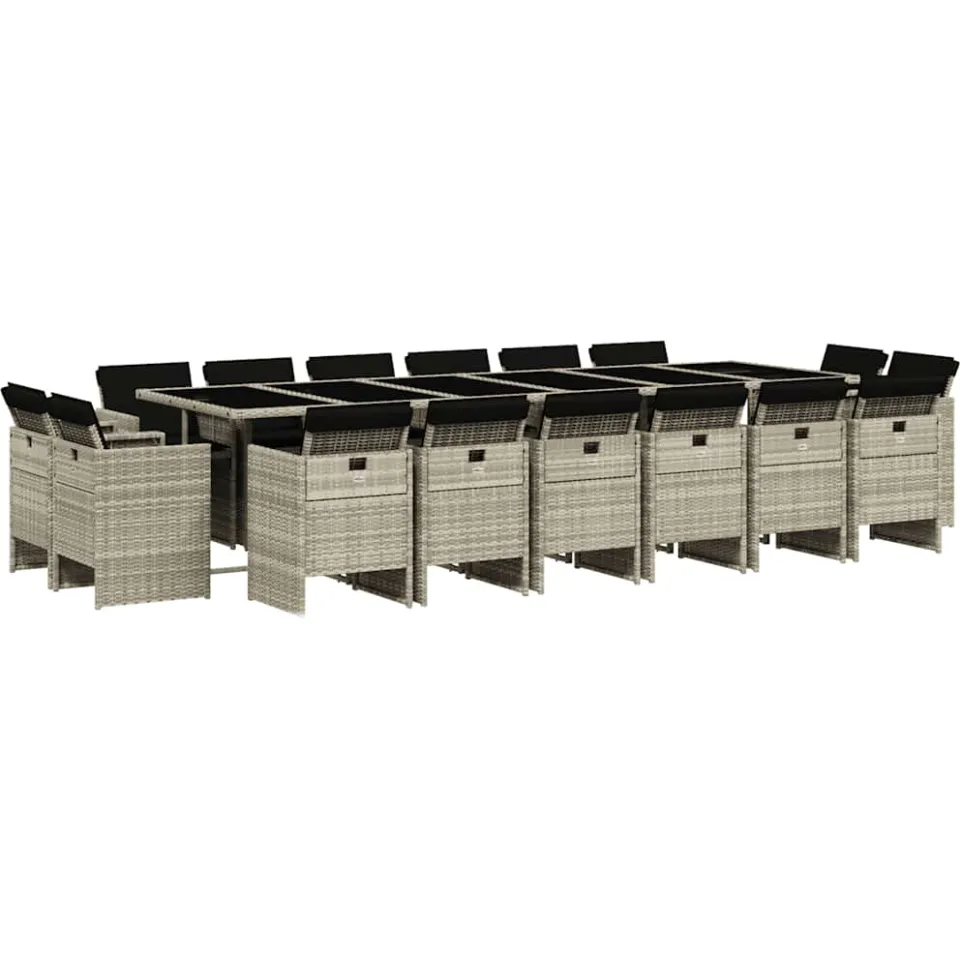 vidaXL 17-delige Tuinset met kussens poly rattan lichtgrijs grijs, foto 4