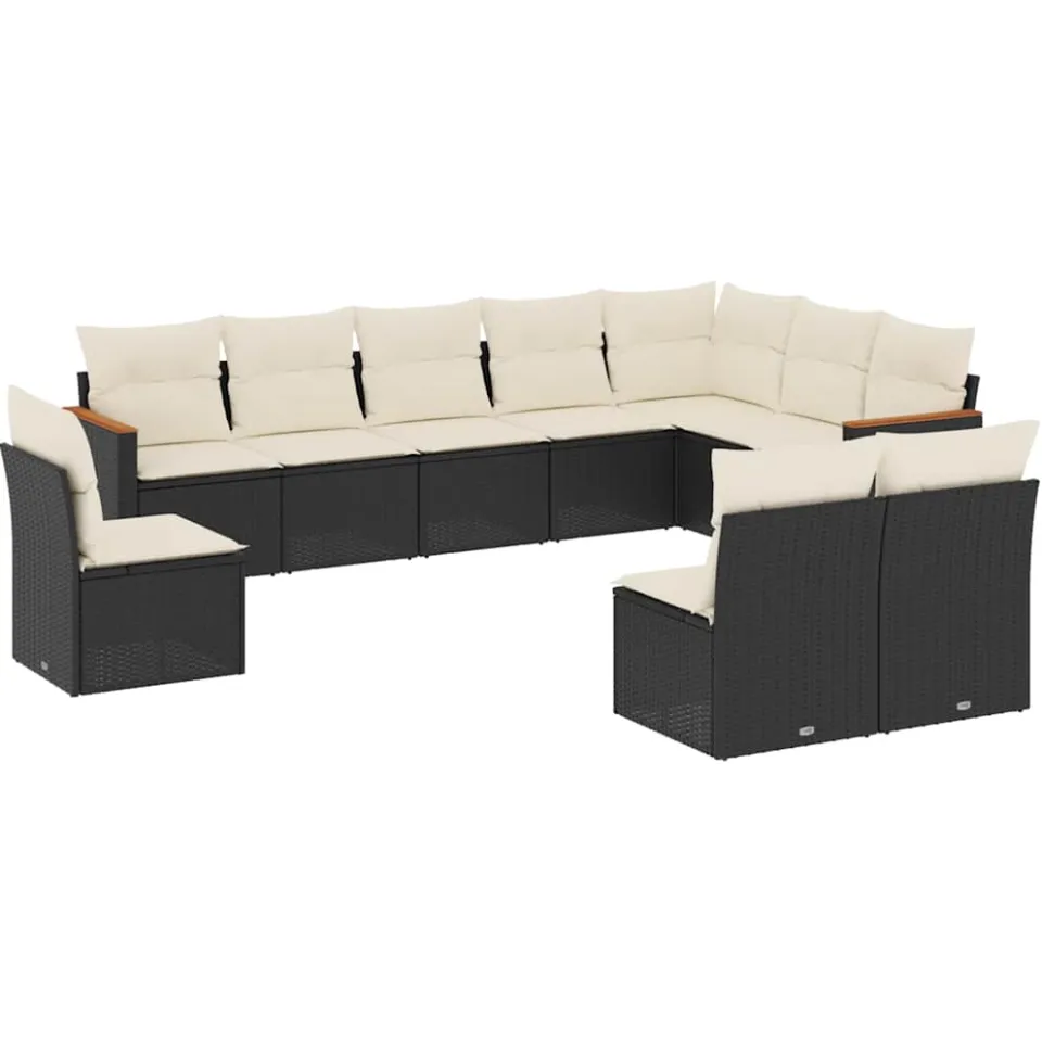 vidaXL 10-delige Loungeset met kussens poly rattan zwart