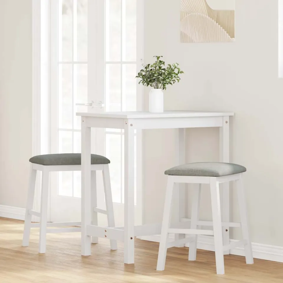 vidaXL Barstoelen met kussens 2 st massief hout rubber wit, foto 3