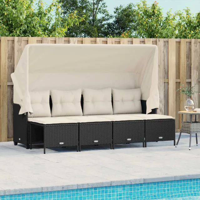 vidaXL 5-delige Loungeset met kussens poly rattan zwart, foto 2