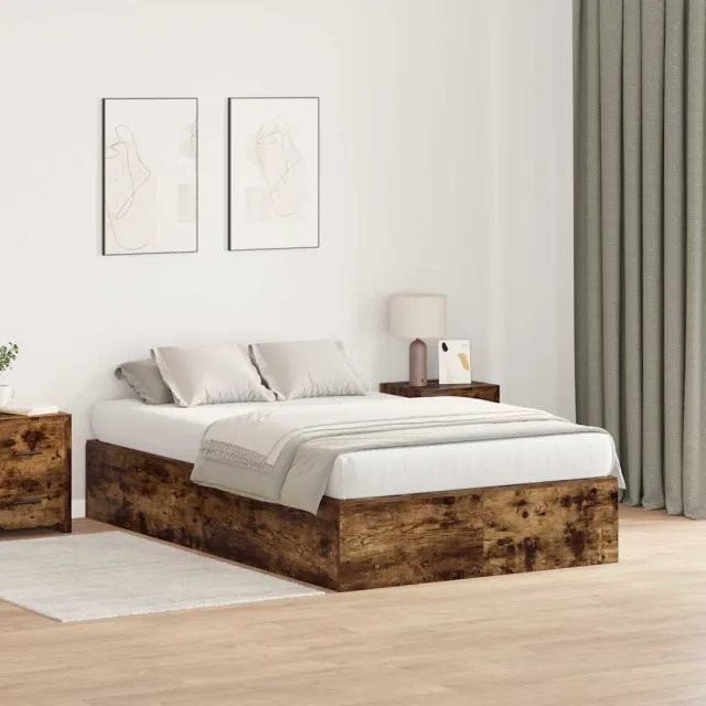 vidaXL Opbergbedframe Gerookt eiken 120 x 200 cm Bewerkt hout Bruin