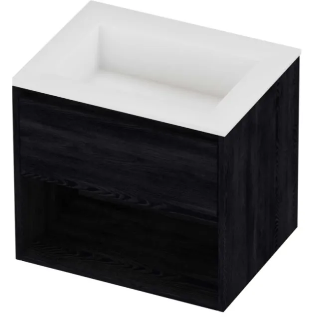 Proline Aristo Badmeubelset Polystone Elegant Schap 60x46x54 cm Mat White Black Oak Eiken