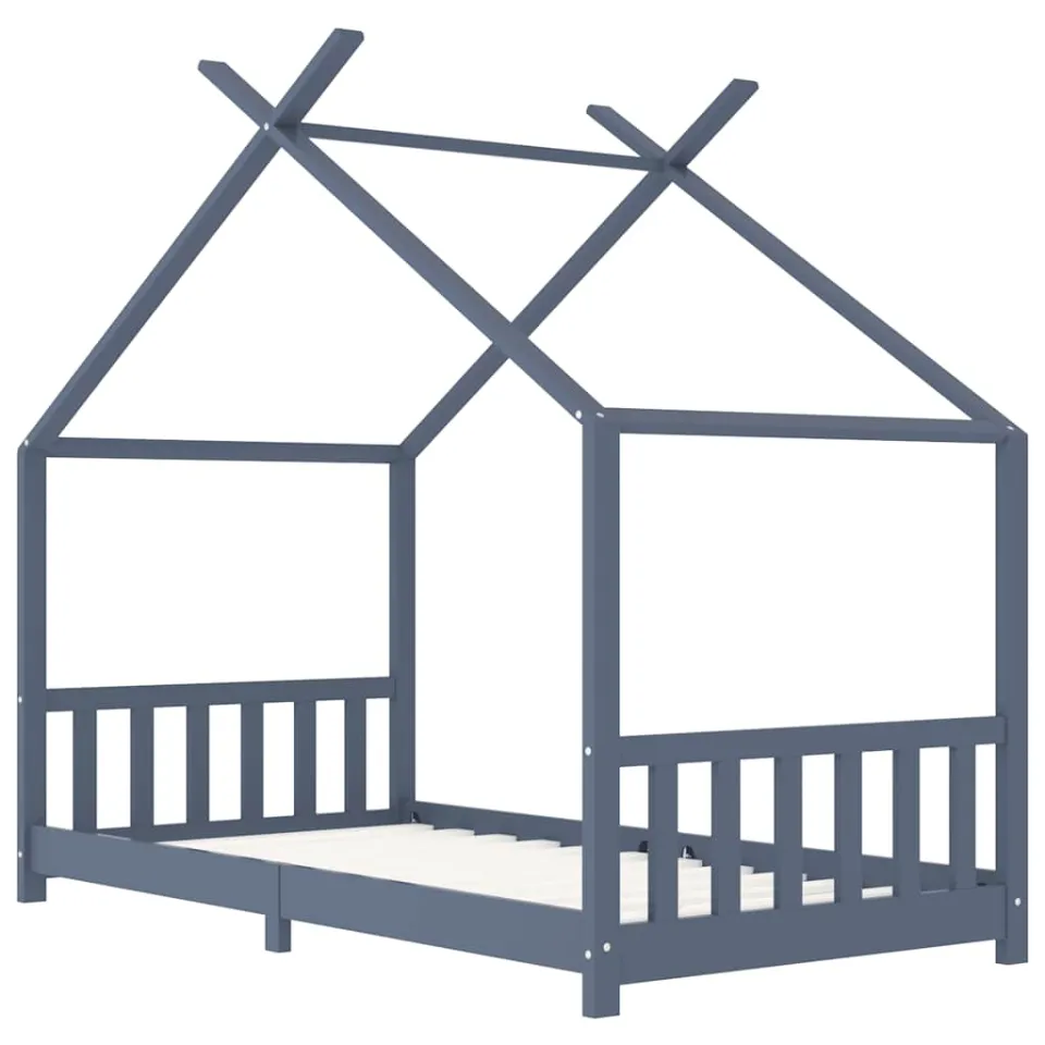 vidaXL Kinderbedframe massief grenenhout grijs 90x200 cm