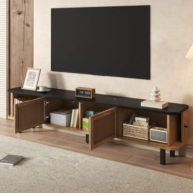 MIVRAY TV Meubel - Schuifdeuren Met Roosterfront En Veel Opbergruimte - Modern Voor Woonkamer En Slaapkamer - Eiken - 190x35x45 Cm