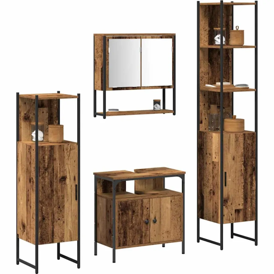 vidaXL Badkamermeubelset 4 st Oud Hout 33 x 33 x 185,5 cm Bewerkt hout Bruin