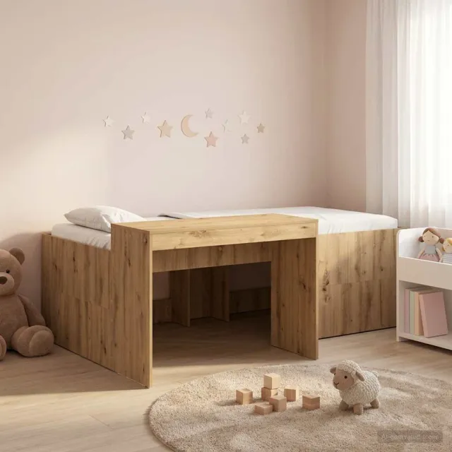 vidaXL Hoge Bed Frame met Bureau voor Kinderen Artisanaal eiken Bruin