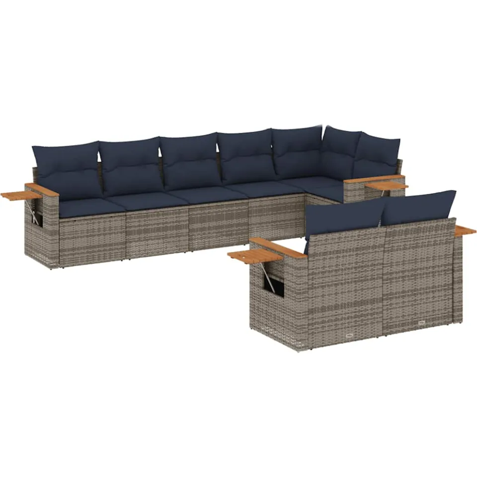 vidaXL 8-delige Loungeset met kussens poly rattan grijs, foto 3