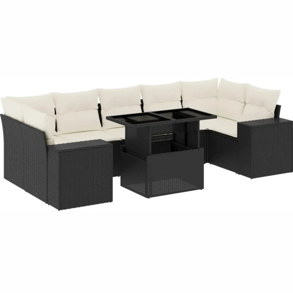 vidaXL 8-delige Loungeset met kussens poly rattan zwart