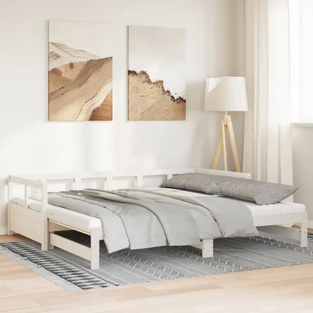 vidaXL Slaapbank met onderschuifbed en matras 90x200 cm grenenhout wit