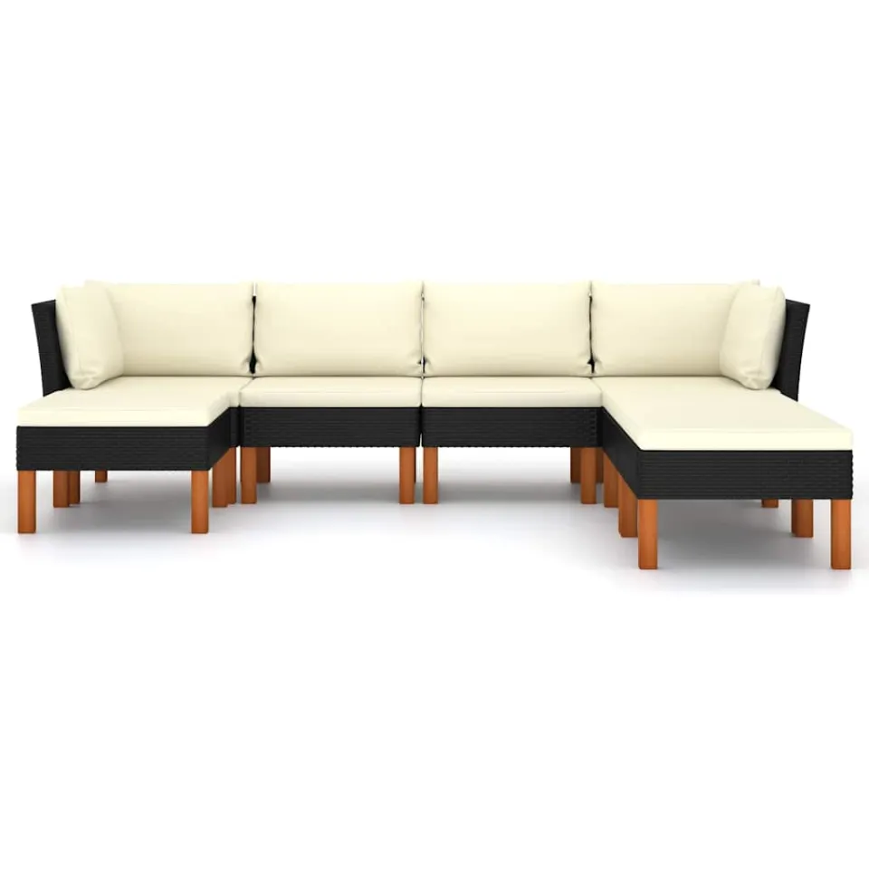vidaXL 7-delige Loungeset met kussens poly rattan zwart