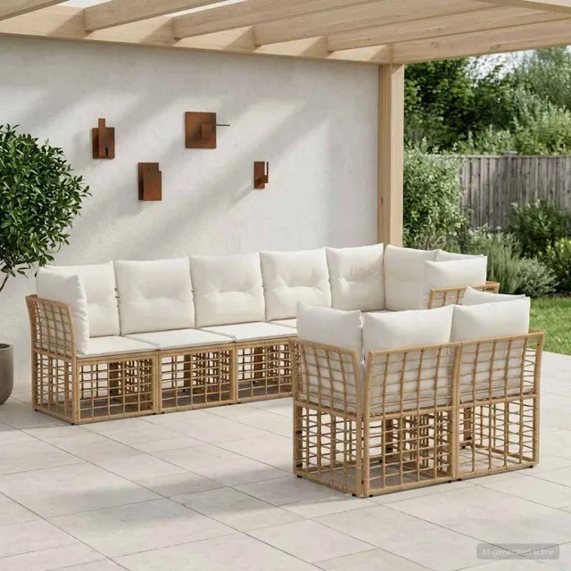 vidaXL Buiten bankenset 8 st 8-zits Naturel Polyester, foto 2