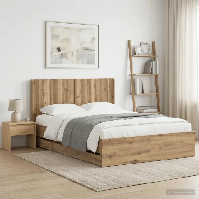 vidaXL Bedframe met opbergruimte en hoofdbord Artisanaal eiken Bruin