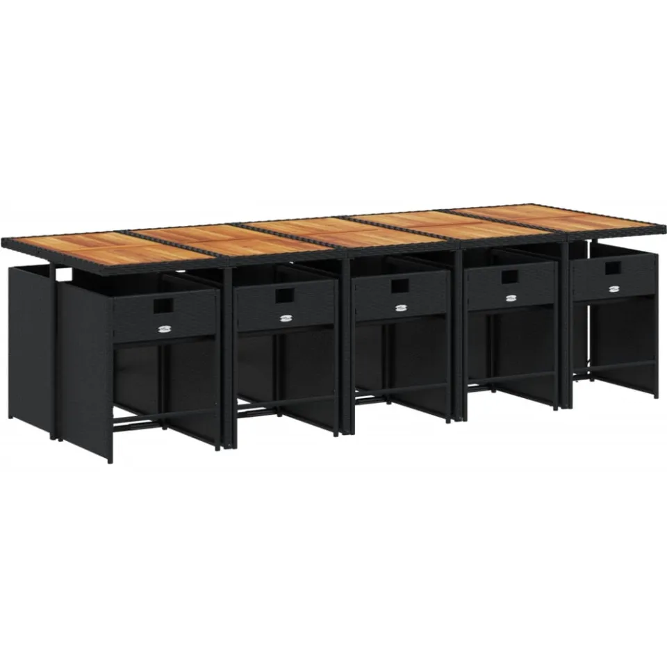 vidaXL 11-delige Tuinset met kussens poly rattan zwart