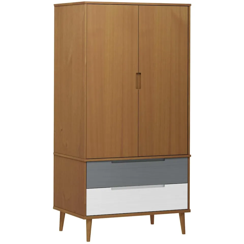 vidaXL Kledingkast MOLDE 90x55x175 cm massief grenenhout bruin, foto 3