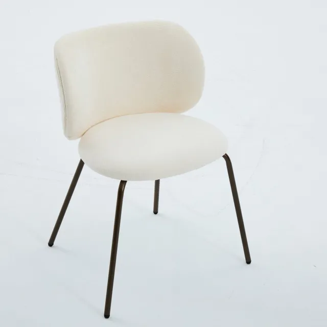 Merax 2-Delige Chenille Eetkamerstoelen - Gestoffeerde Stoelen Met Gebogen Rugleuning - Bronzen Metalen Poten - Crème Wit