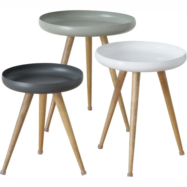 Dulaire Driepoot Bijzettafel Rond set van 3 grijs