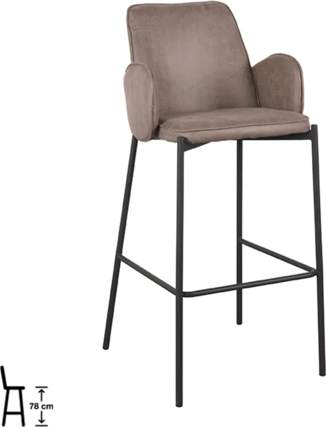 LABEL51 Joni Barkruk - Bruin - Stof - Hoog - Kruk- Met Armleuning Taupe