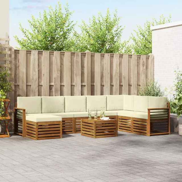 vidaXL Buiten bankenset 9 st 8-zits Natuurlijk en Crème