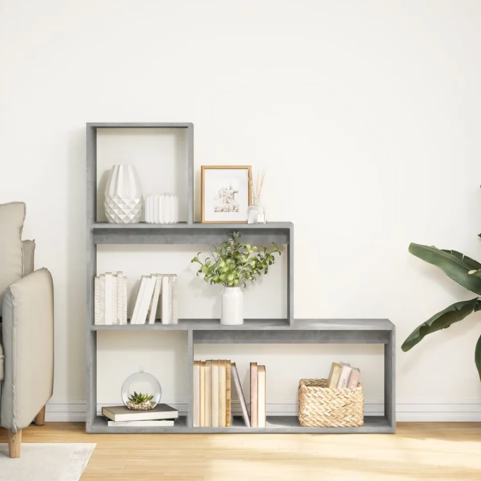 vidaXL Kamerscherm / boekenkast 3-laags 123x29x123 cm hout betongrijs grijs, foto 2