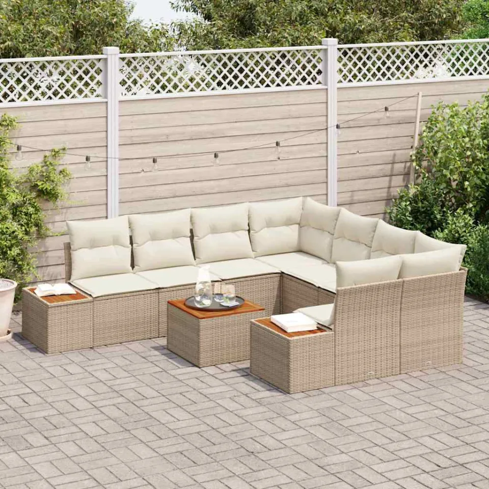 vidaXL Tuin Sofa Set 9 st Beige Poly riet, foto 3