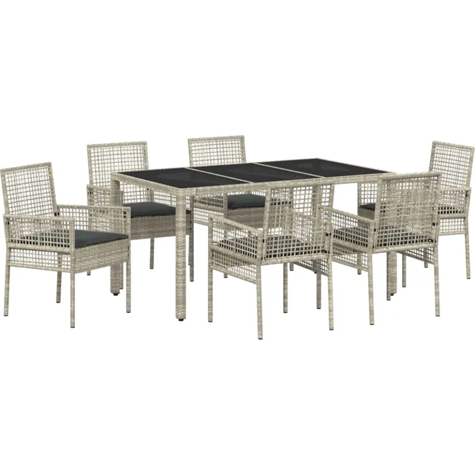 vidaXL Tuin eettafelset 7 st Lichtgrijs poly rattan, foto 3