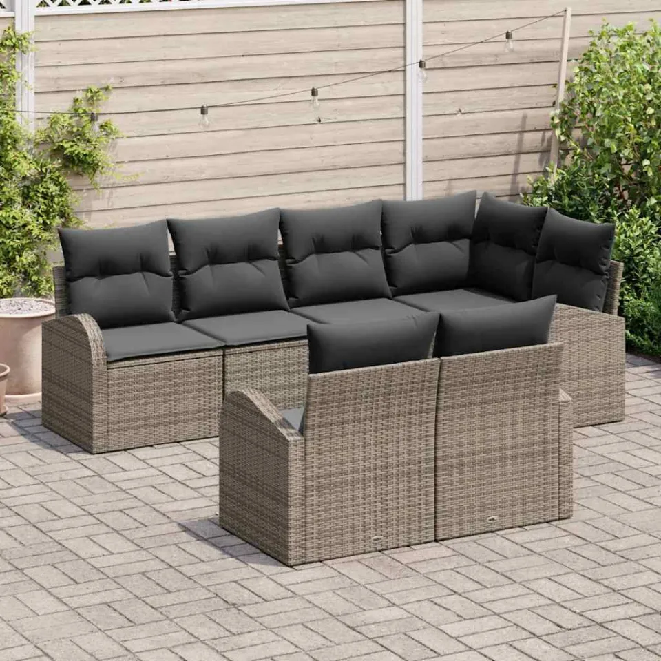 vidaXL Tuinbankenset 7 st Grijs poly rattan, foto 3